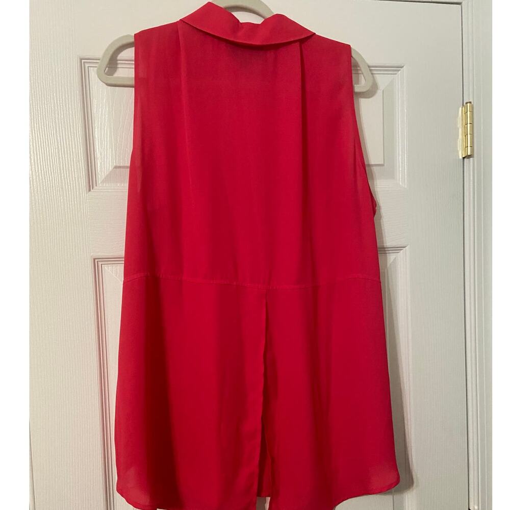 Lane Bryant Size 20 Semi Sheer Button Up Sleeveless Blouse - Hot Pink EUC - Picture 2 of 11